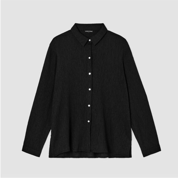 Eileen Fisher Woven Plissé Classic Collar Shirt $178 - Picture 2 of 5